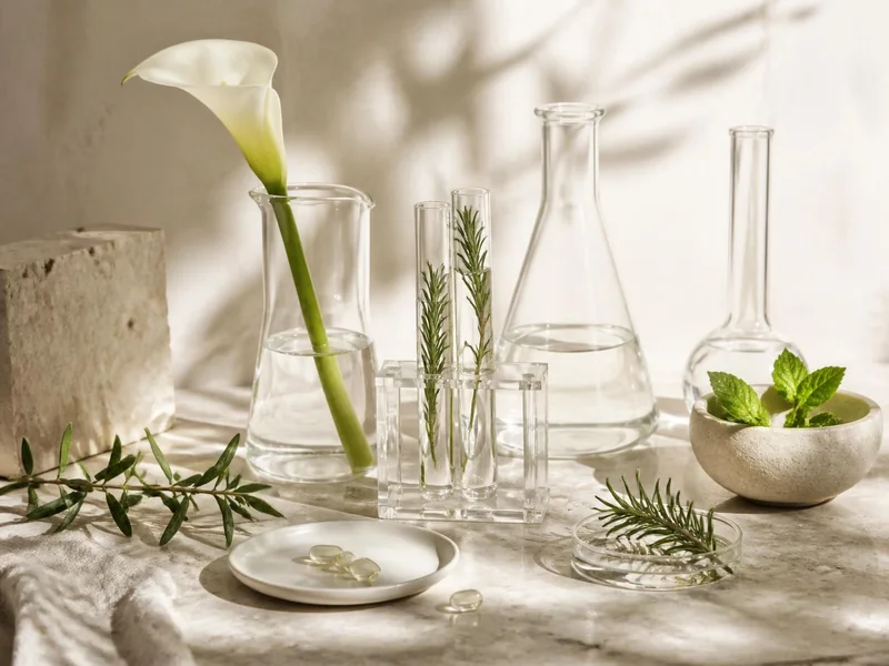 Calla, botaniche e strumenti di laboratorio nella luce naturale